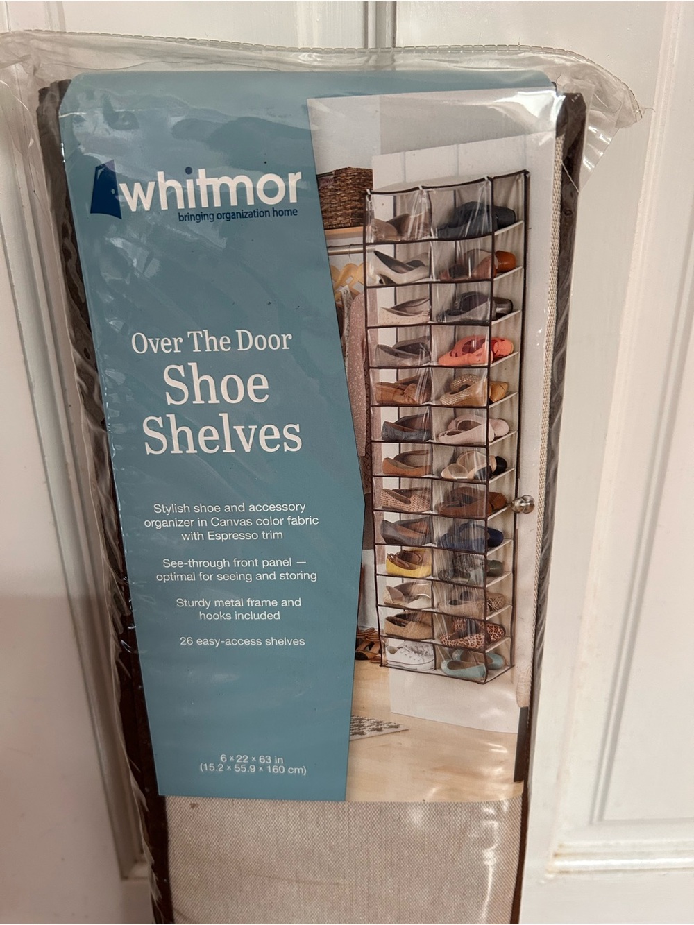Whitmor Over-The-Door Shoe Shelves in Canvas with Espresso Trim